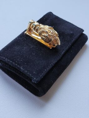Gucci Suede Gold Lion Head Money Clip Compact Wallet